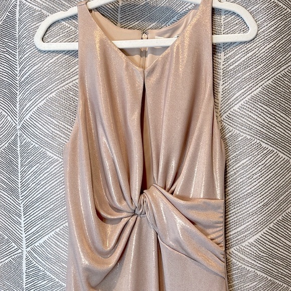 Halston Heritage Metallic Jersey Front Keyhole Gown Champagne 0 - Picture 6 of 8